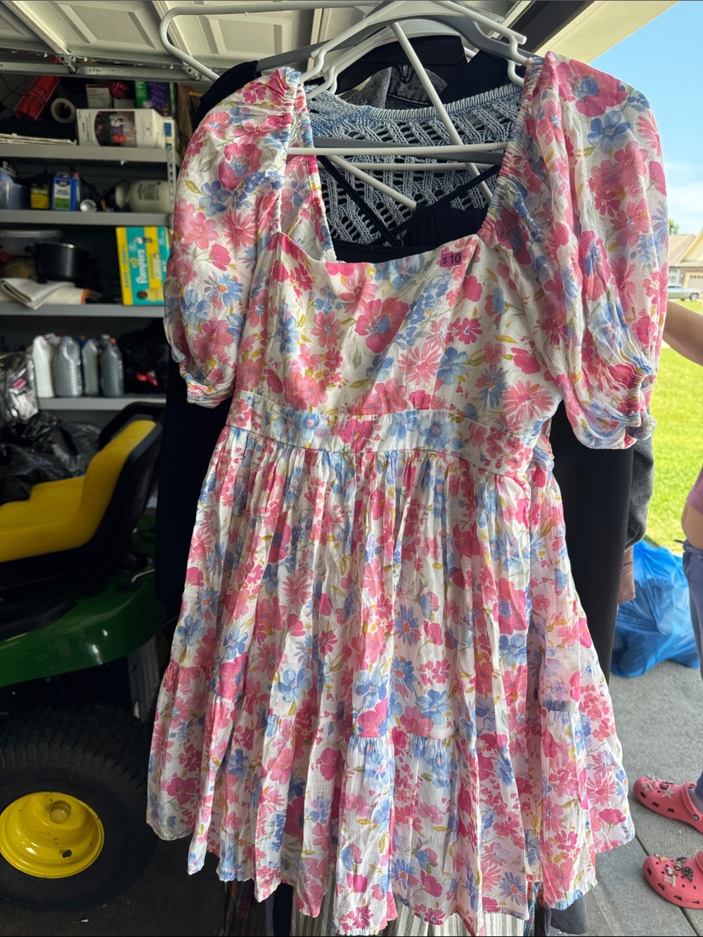Floral Puff-Sleeve Kids Dress in Pink and Blue